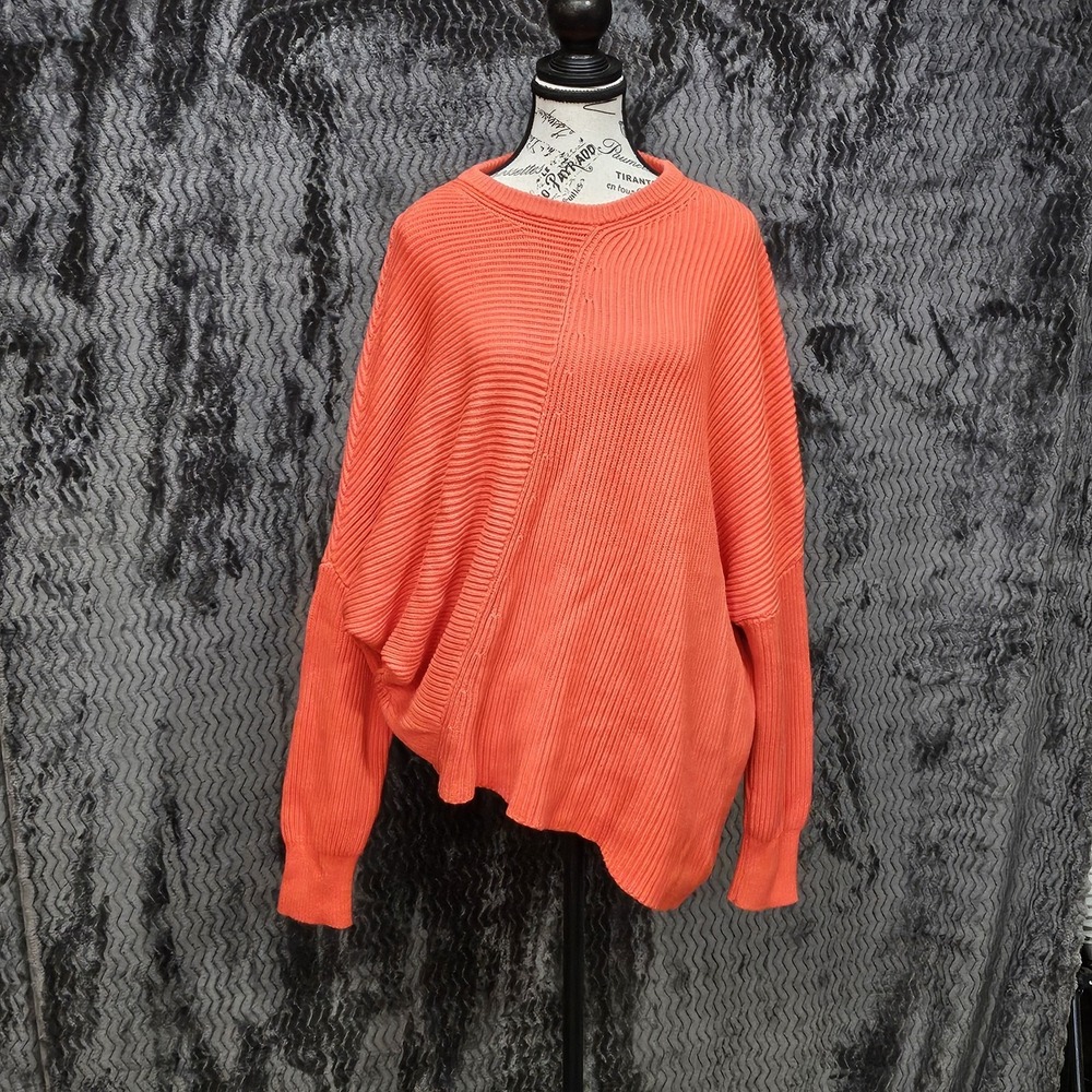 Free People Downtown Sweater Womens M Orange Asymmetric Ribbed Avant Garde Artsy